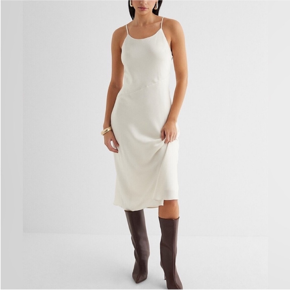 Express Ivory Satin Midi Dress